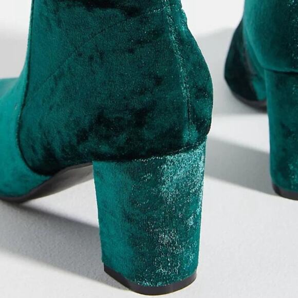 Anthro Silent D Nider Ankle Bootie Crushed Velvet Side Zipper Green EU 37 - Picture 4 of 7